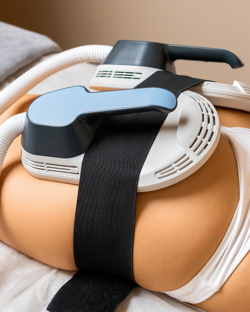 emsculpt machine on belly area